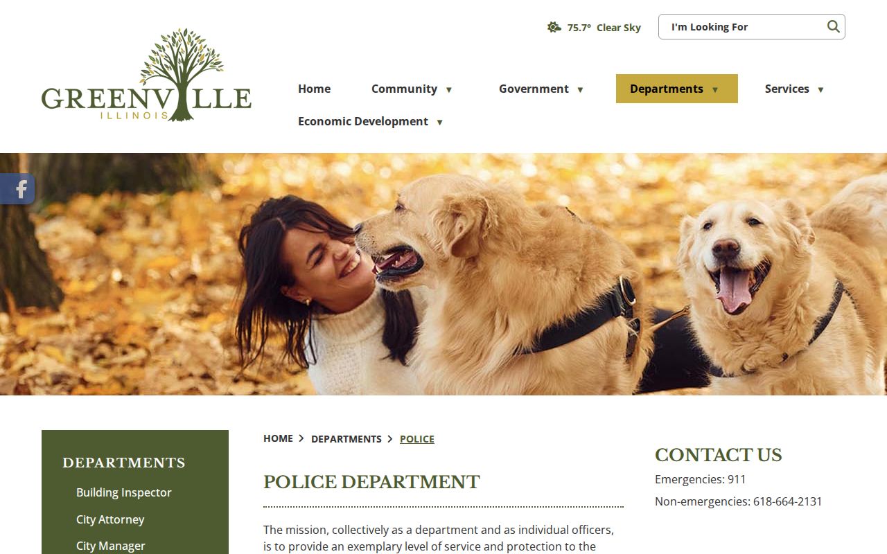 Greenville Police Department contact page for Bond County arrest records and booking records