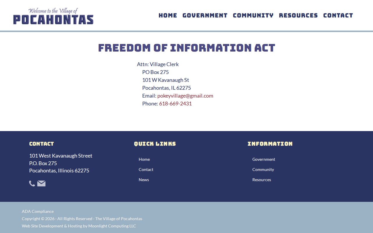 Bond County Pocahontas Clerk FOIA routing source for police arrest records