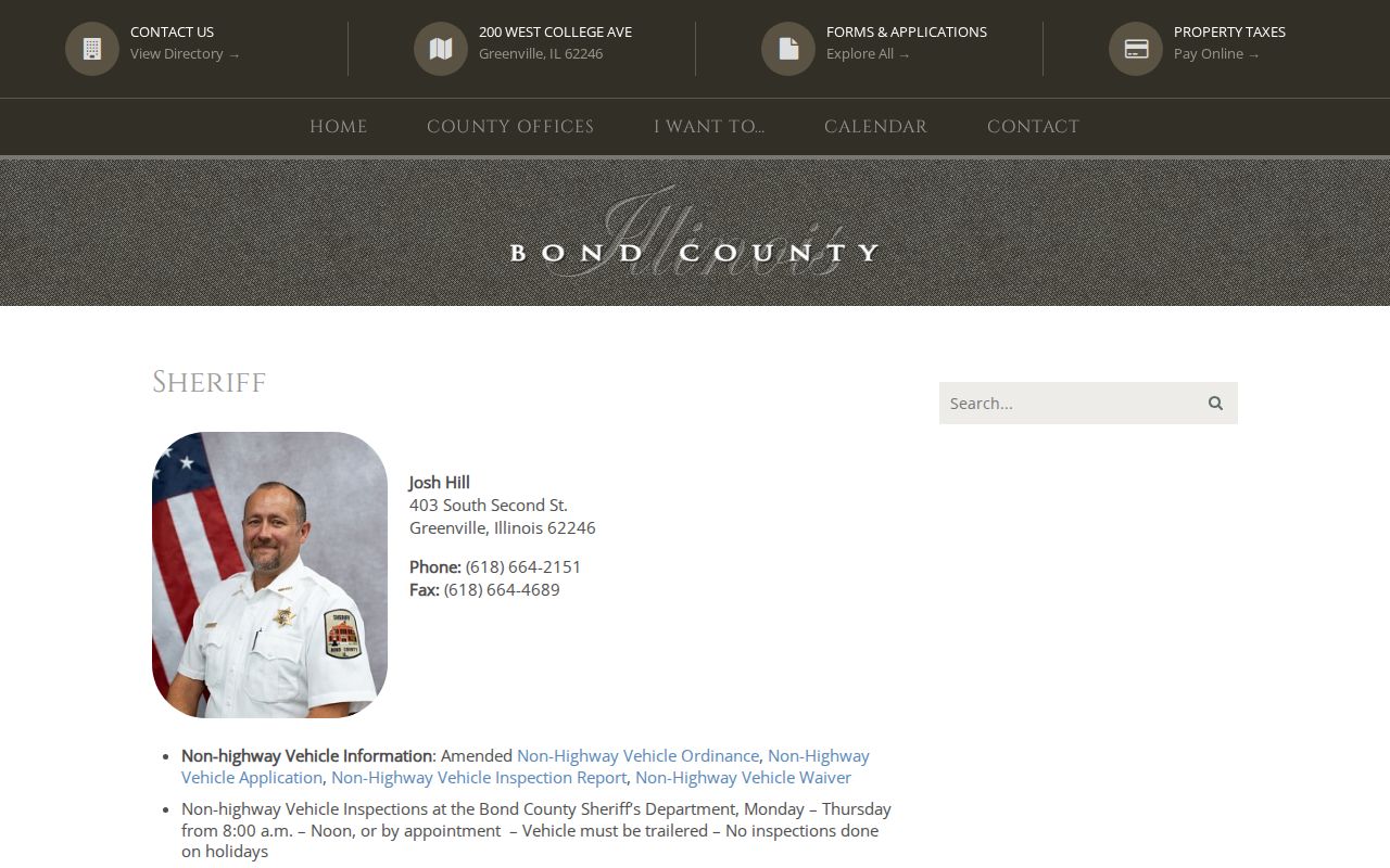 Bond County Jail booking and current-custody record route through the Sheriff